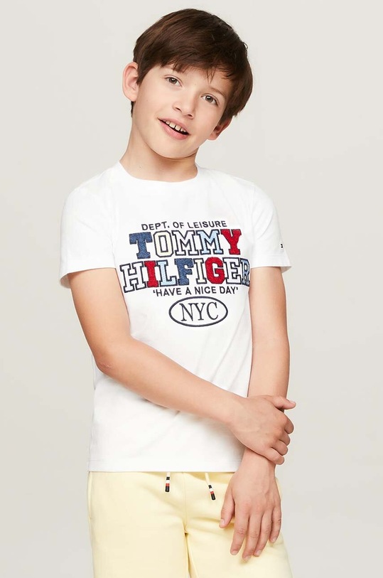 Tommy Hilfiger t-shirt bawełniany dziecięcy aplikacja biały KB0KB08664.9BYH.116.122