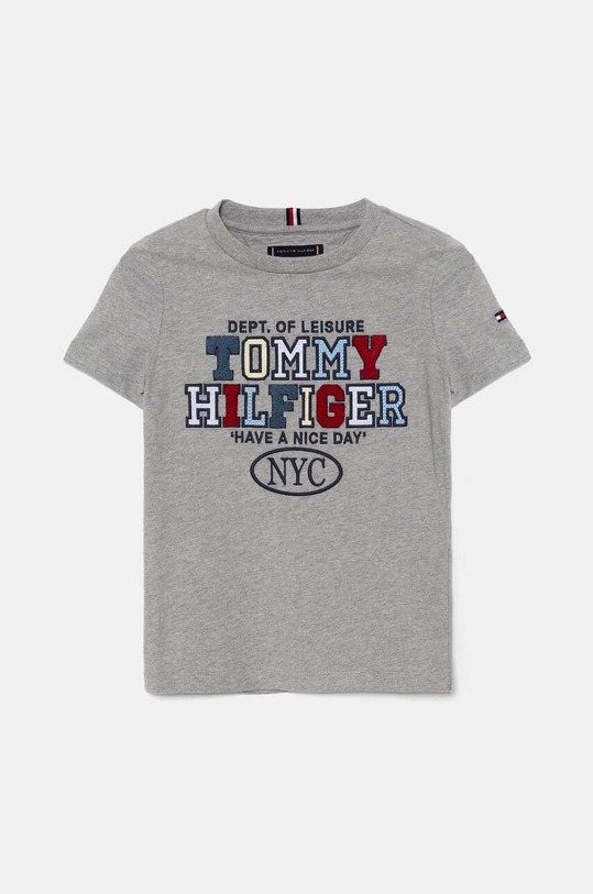 Tommy Hilfiger t-shirt bawełniany dziecięcy aplikacja szary KB0KB08664.9BYH.116.122
