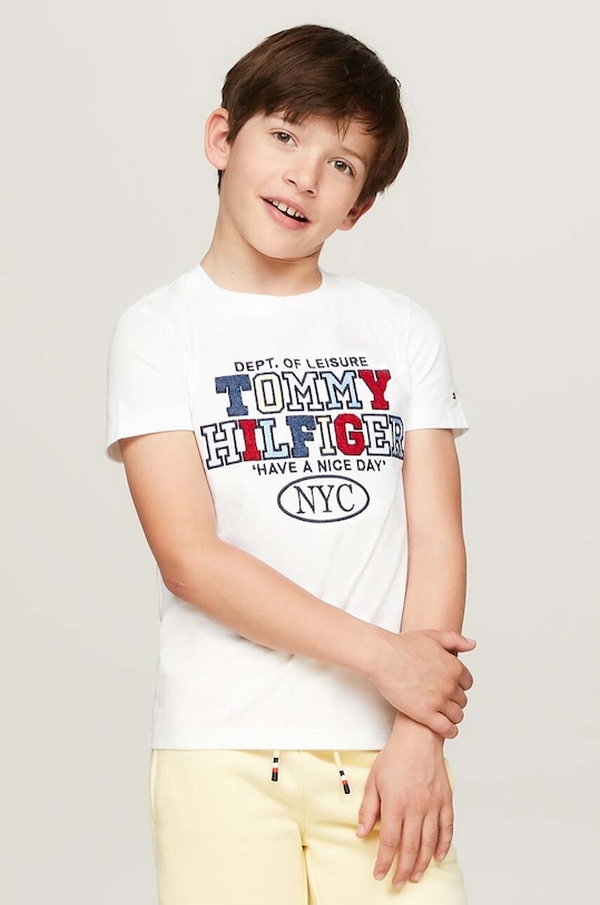 Tommy Hilfiger t-shirt bawełniany dziecięcy aplikacja biały KB0KB08664.9BYH.128.176