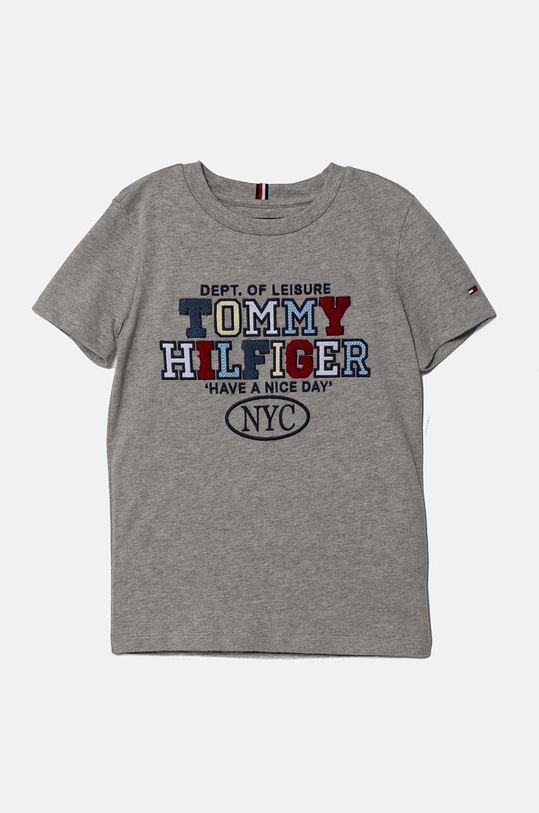 Dětské bavlněné tričko Tommy Hilfiger kulatý šedá KB0KB08664.9BYH.128.176