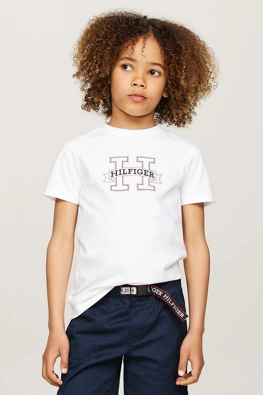 Tommy Hilfiger t-shirt bawełniany dziecięcy nadruk biały KB0KB09028.9BYH.128.176