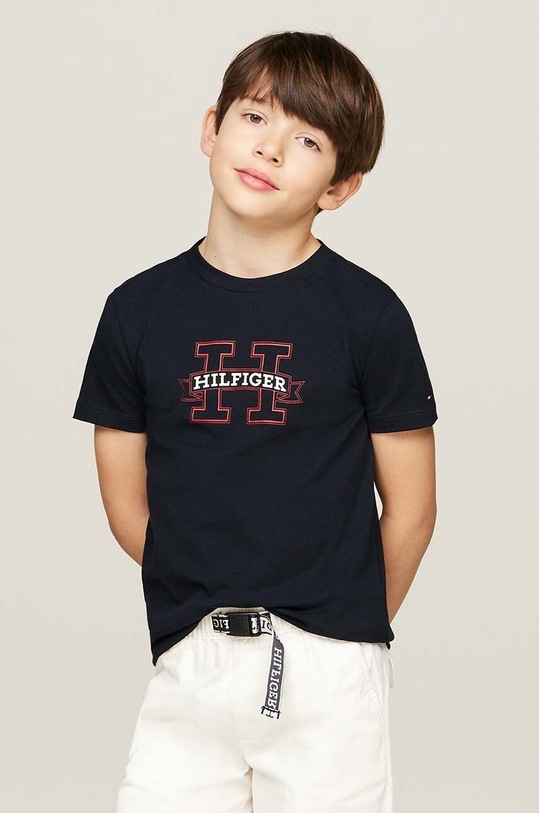 Tommy Hilfiger t-shirt bawełniany dziecięcy nadruk granatowy KB0KB09028.9BYH.128.176