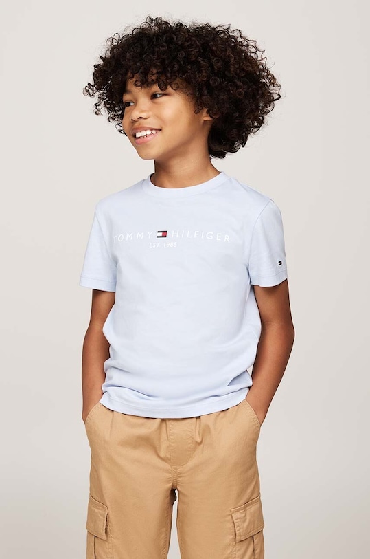 Dětské bavlněné tričko Tommy Hilfiger kulatý modrá KS0KS00397.9BYH.92.122