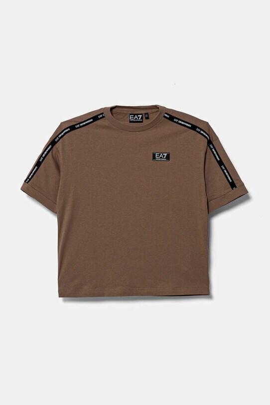 Детская хлопковая футболка EA7 Emporio Armani аппликация бежевый 6DBT57.BJ02Z