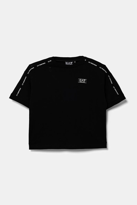 Детская хлопковая футболка EA7 Emporio Armani аппликация чёрный 6DBT57.BJ02Z