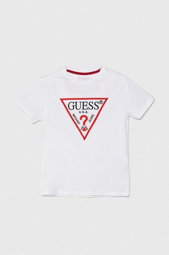 Детская хлопковая футболка Guess L4YI54.K8HM4.9BYH белый AW24