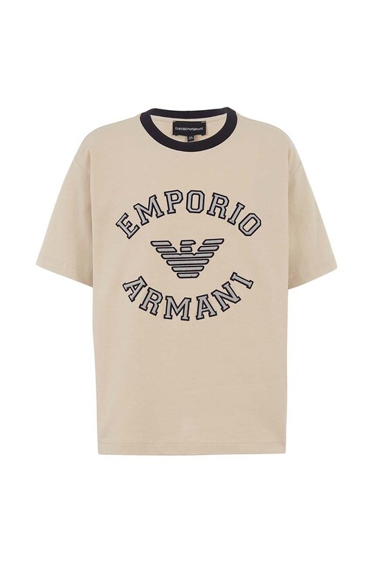Детская хлопковая футболка Emporio Armani аппликация бежевый 6D4TJB.4J54Z