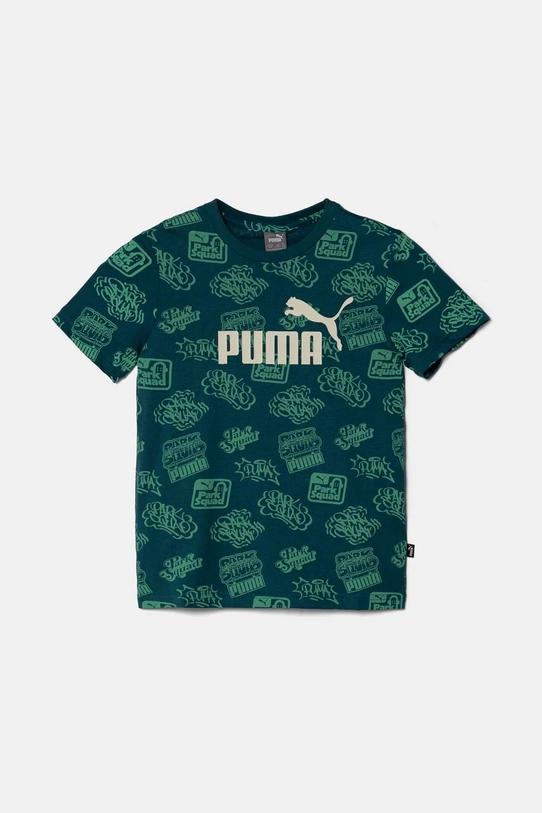 Puma t-shirt bawełniany dziecięcy ESS+ MID 90s AOP Tee nadruk turkusowy 681875