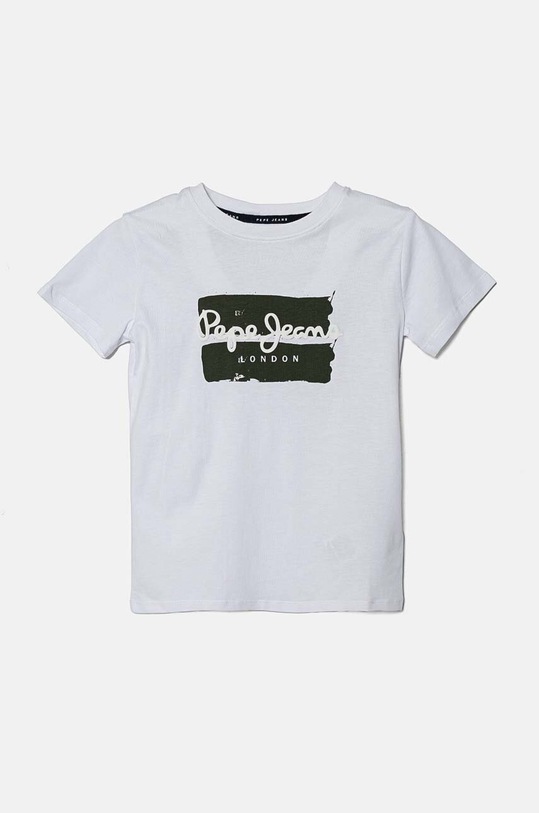 Παιδικό βαμβακερό μπλουζάκι Pepe Jeans BAIRON στάμπα λευκό PB503905