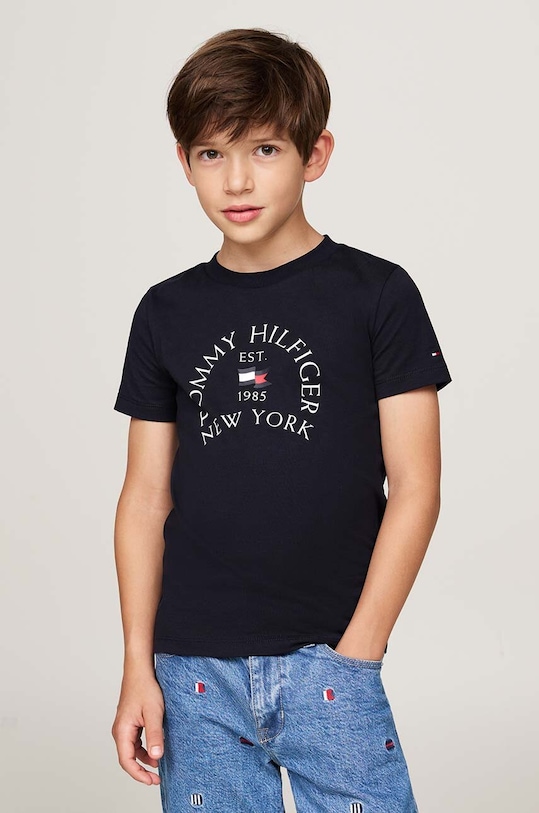 Dječja pamučna majica kratkih rukava Tommy Hilfiger print mornarsko plava KB0KB09278.9BYH.74.122