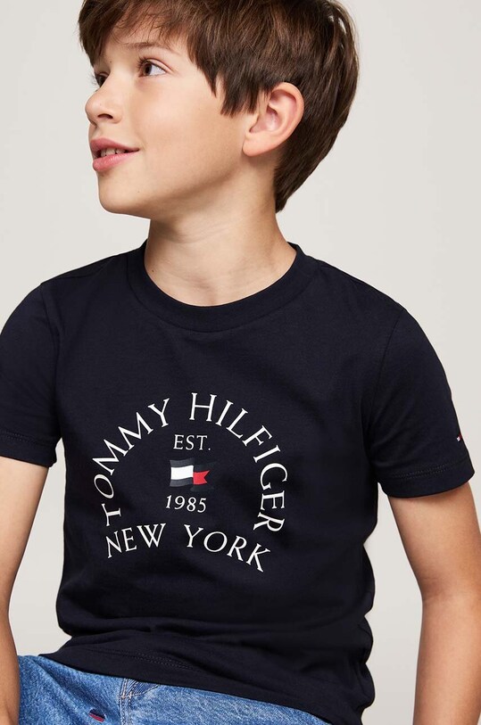 Хлопчик Дитяча бавовняна футболка Tommy Hilfiger KB0KB09278.9BYH.74.122 темно-синій