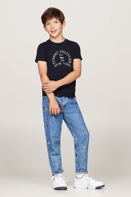 Dječja pamučna majica kratkih rukava Tommy Hilfiger mornarsko plava KB0KB09278.9BYH.74.122