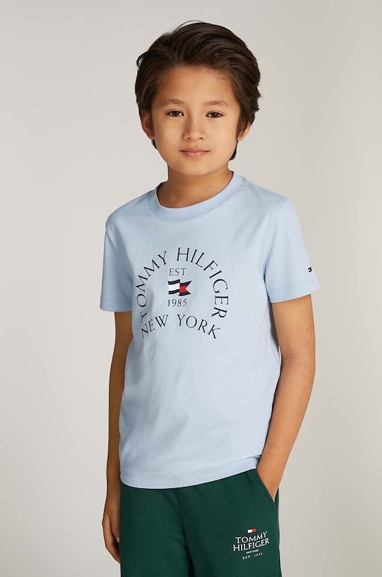Dětské bavlněné tričko Tommy Hilfiger kulatý modrá KB0KB09278.9BYH.128.176
