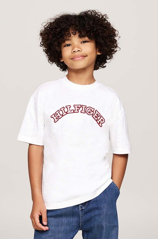 Dětské bavlněné tričko Tommy Hilfiger kulatý bílá KB0KB09283.9BYH.128.176