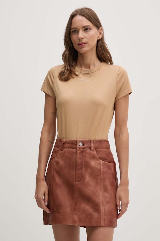 Calvin Klein t-shirt bawełniany bawełna beżowy K20K207212