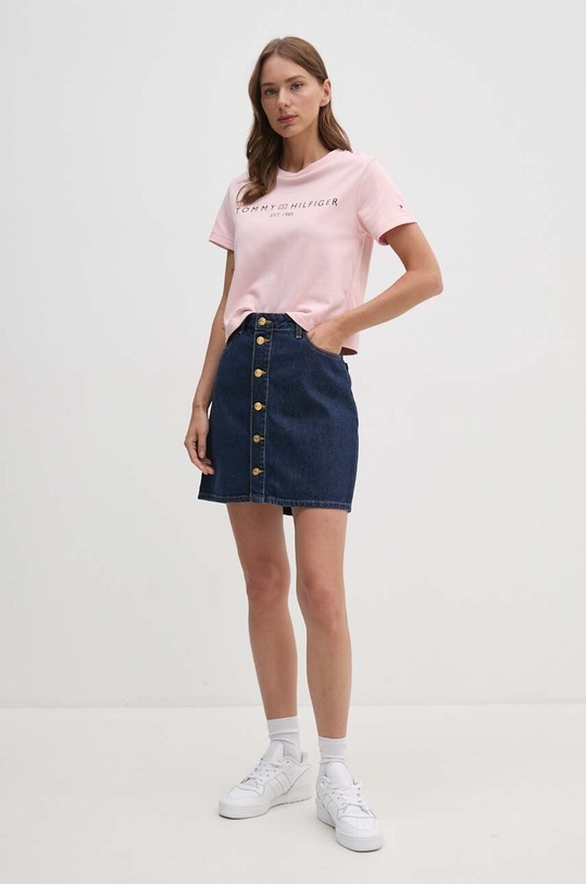 Bavlněné tričko Tommy Hilfiger WW0WW39782 růžová AW24