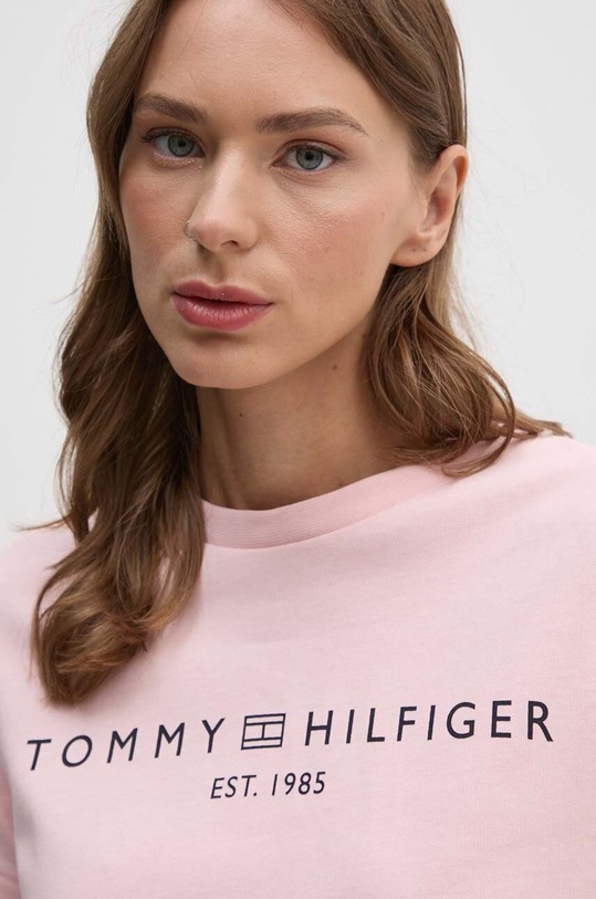 Bavlněné tričko Tommy Hilfiger růžová WW0WW39782