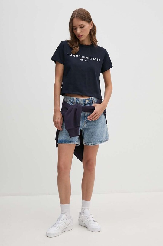 Tommy Hilfiger pamut póló WW0WW39782 sötétkék AW24