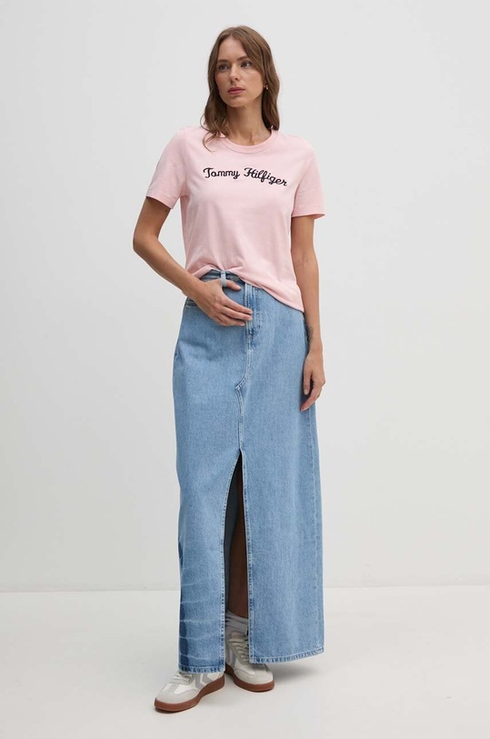 Tommy Hilfiger t-shirt bawełniany WW0WW42589 różowy AW24