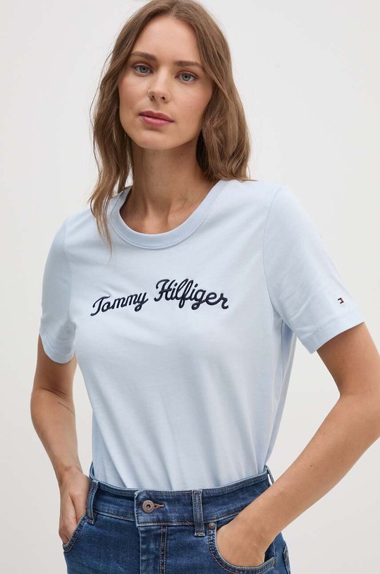 Bavlněné tričko Tommy Hilfiger WW0WW42589 modrá AW24