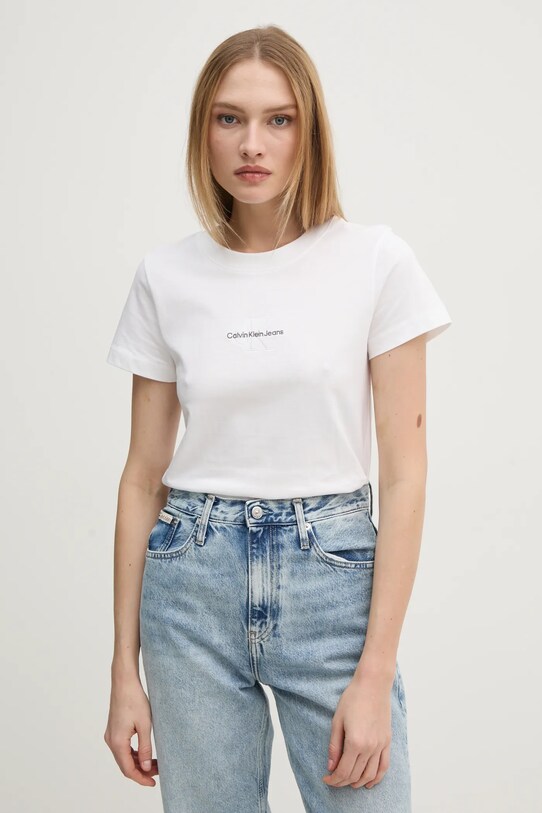 Хлопковая футболка Calvin Klein Jeans slim белый J20J223563