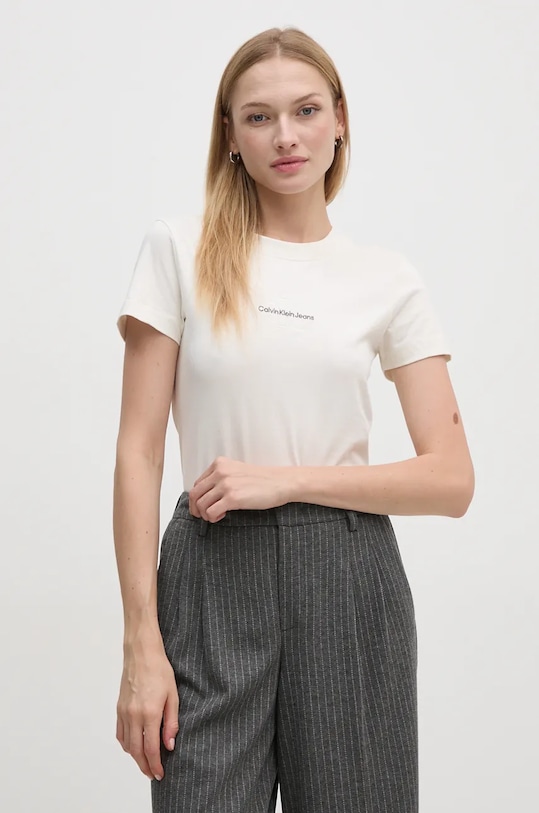 Calvin Klein Jeans tricou din bumbac bej J20J223563