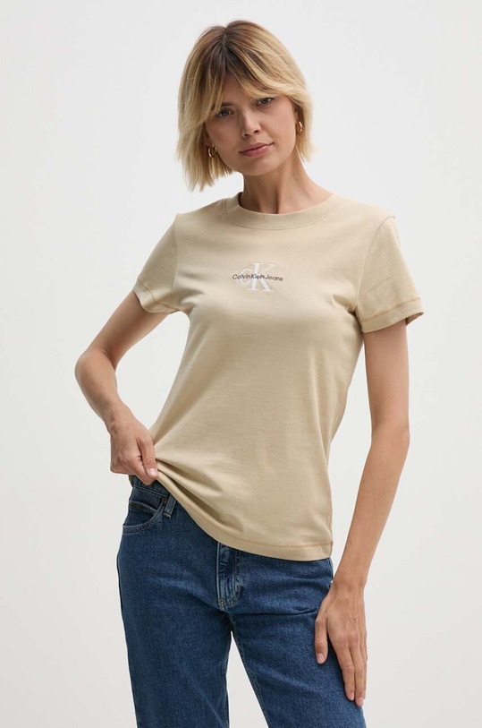 Хлопковая футболка Calvin Klein Jeans slim бежевый J20J223563