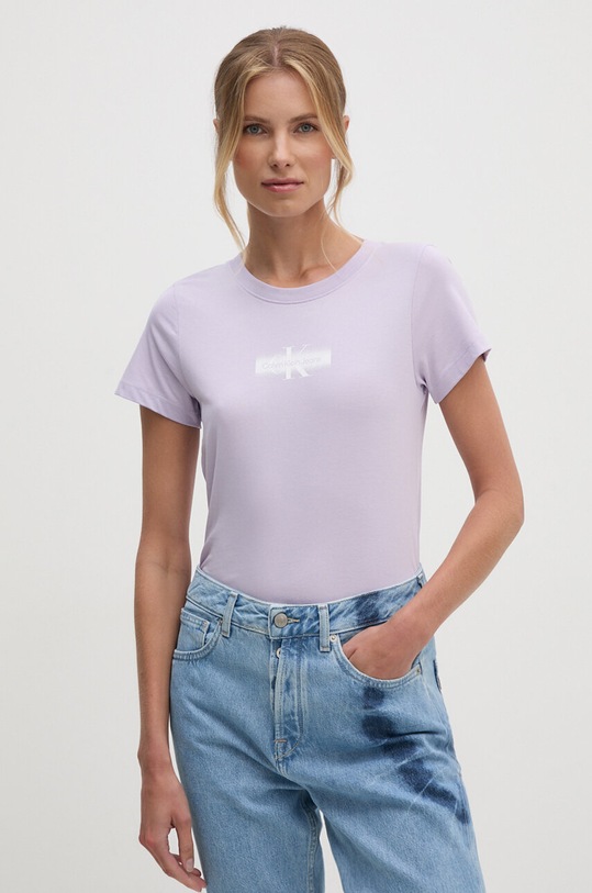 Pamučna majica Calvin Klein Jeans pamuk ljubičasta J20J223625
