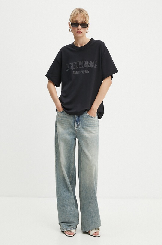 Iceberg t-shirt bawełniany F5C1.6307 czarny AW24