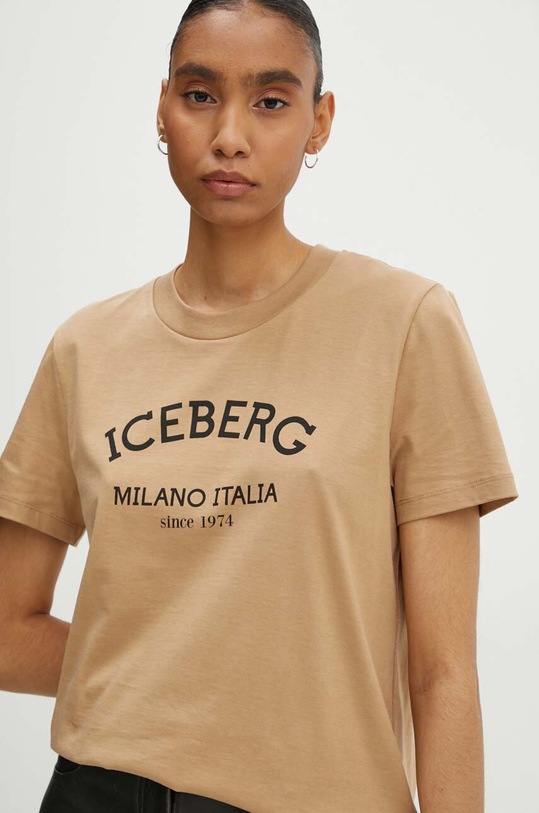 Iceberg t-shirt bawełniany nadruk beżowy F021.6325