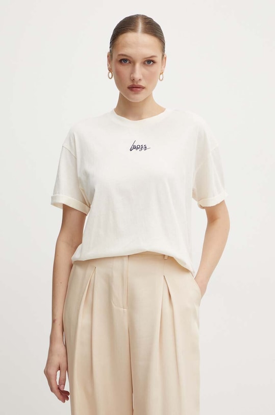 Boss Orange pamut póló bézs 50519425