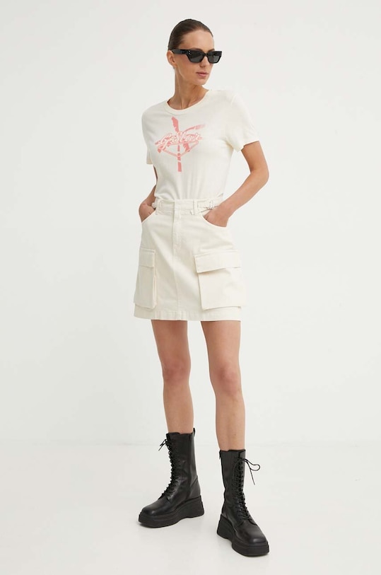 G-Star t-shirt bawełniany D24595.4107 beżowy AW24