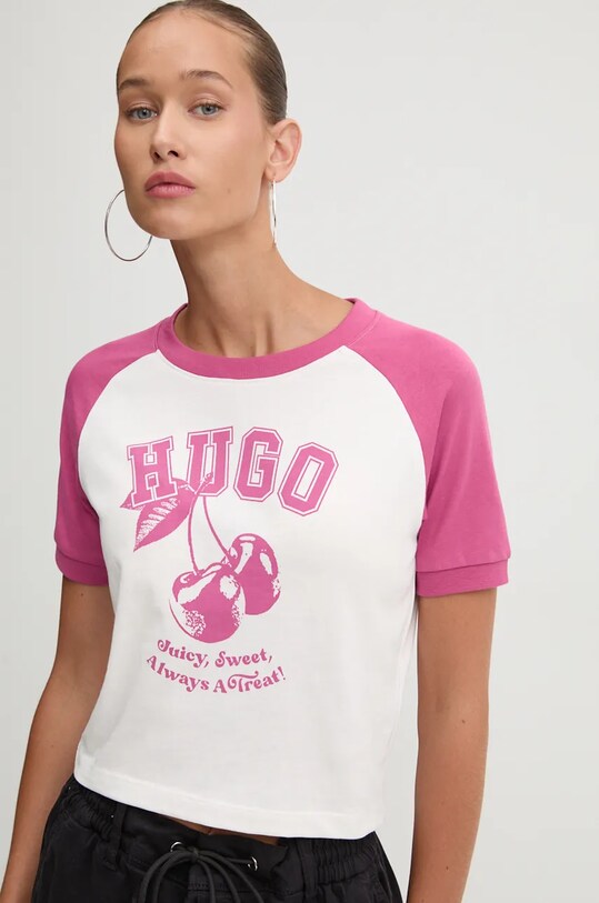 Хлопковая футболка Hugo Blue розовый 50520318