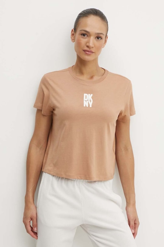 Dkny t-shirt bawełniany nadruk beżowy DP4T9699