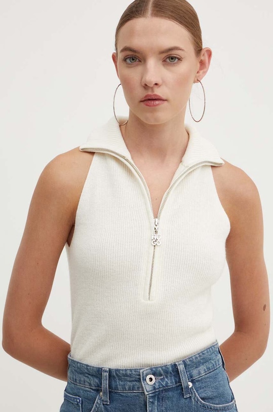 Жилетка с примесью шерсти HUGO с добавлением шерсти бежевый 50518290