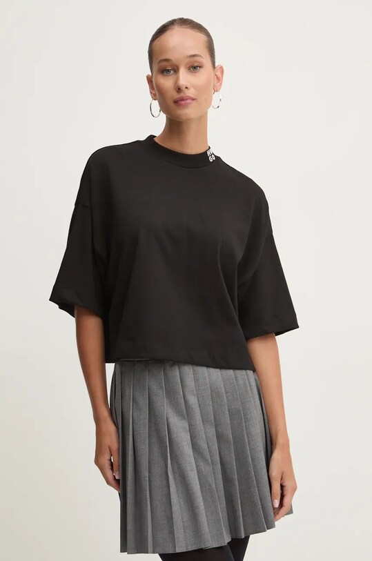 HUGO tricou din bumbac uni negru 50520187