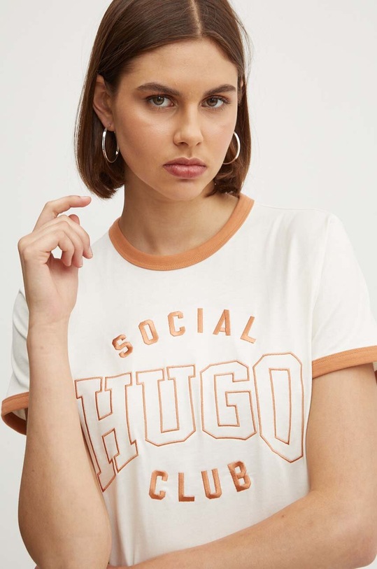 HUGO t-shirt bawełniany regular beżowy 50530170
