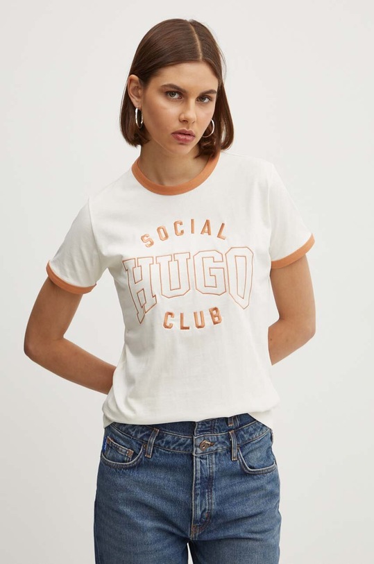 HUGO t-shirt bawełniany beżowy 50530170