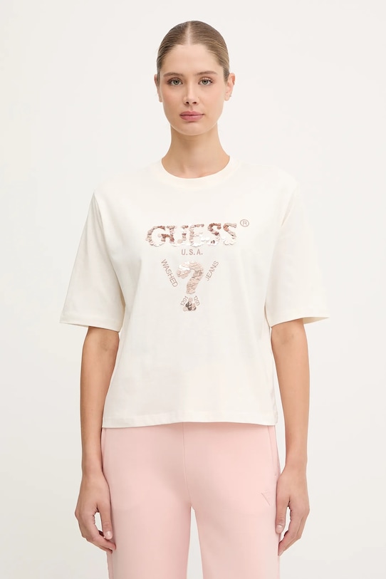 Bavlnené tričko Guess AURLIE relaxed béžová V4YI06.I3Z14