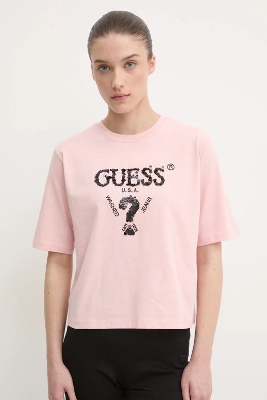 Guess tricou din bumbac AURLIE roz V4YI06.I3Z14