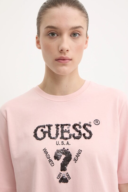 Бавовняна футболка Guess AURLIE рожевий V4YI06.I3Z14