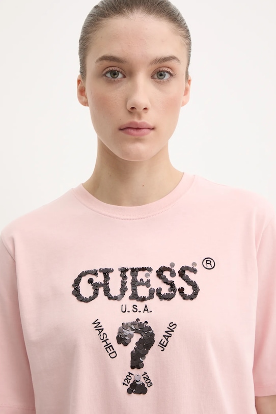 Guess t-shirt bawełniany AURLIE różowy V4YI06.I3Z14
