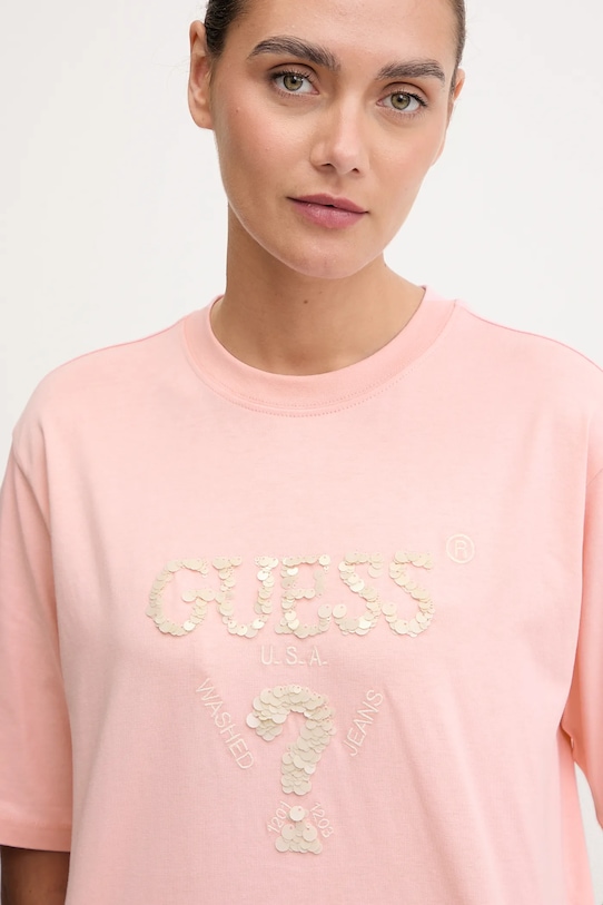 Guess t-shirt bawełniany AURLIE różowy V4YI06.I3Z14