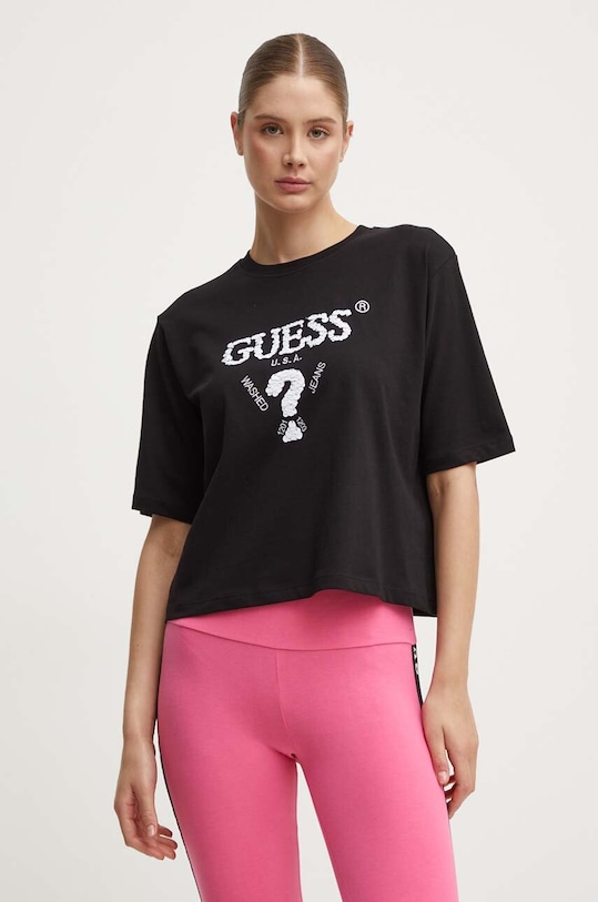 Guess t-shirt bawełniany AURLIE aplikacja czarny V4YI06.I3Z14