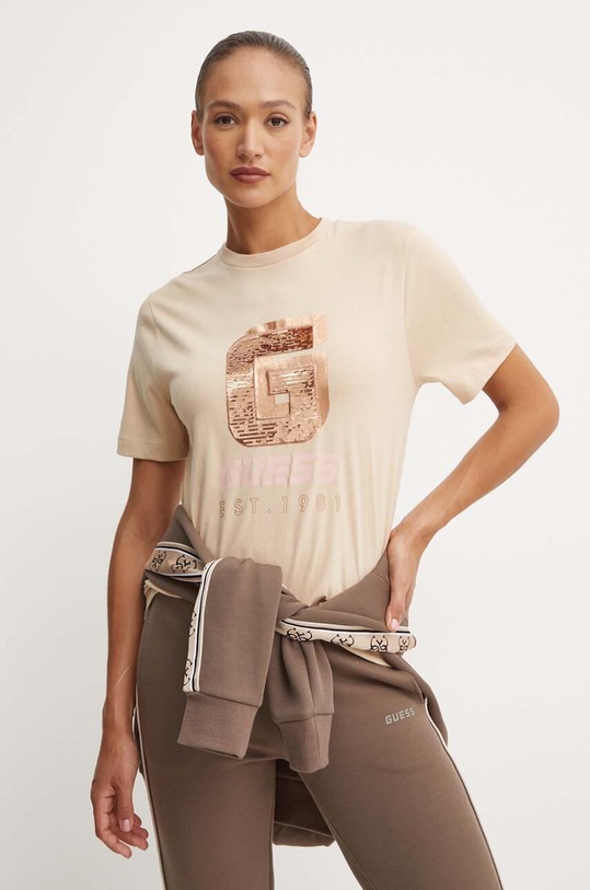 Guess t-shirt bawełniany INS beżowy V4YI07.I3Z14