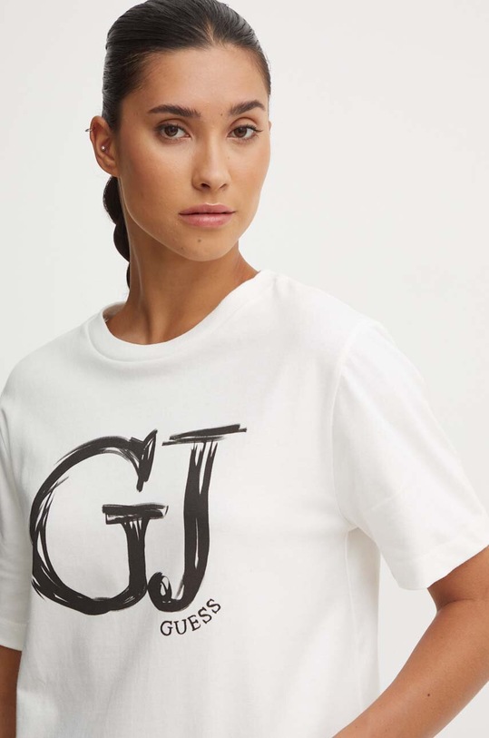 T-Shirt Uomo Guess Jeans M4YI46 K8FQ4 G011 White - Maglietta Oversize In Jersey Di Cotone Biologico Con Mini Logo Triangolo Rosso