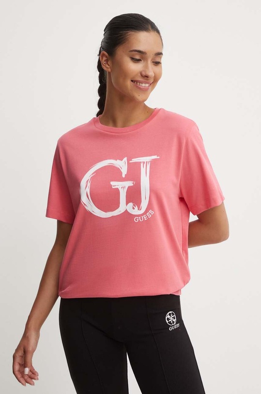 Guess t-shirt bawełniany SARA nadruk różowy V4YI01.K8FQ4