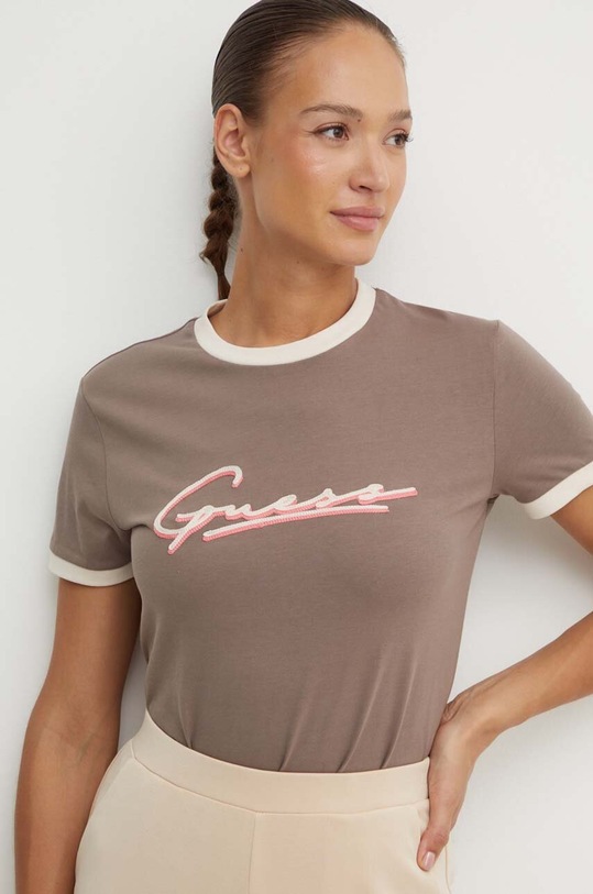Guess t-shirt bawełniany NOÉMIE brązowy V4YI05.K8FQ4