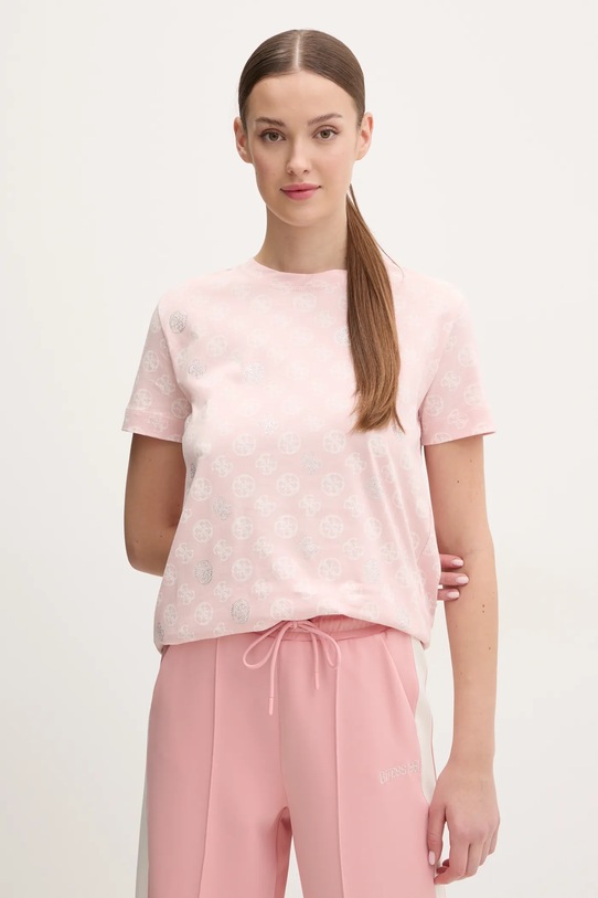 Хлопковая футболка Guess NOMIE розовый V4YI04.I3Z14