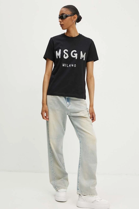 MSGM t-shirt bawełniany 3441MDM510G.237002 czarny AW24